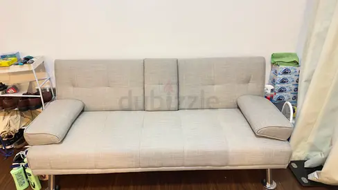 Light grey 3-seater sofa bed with arm cushions - new condition