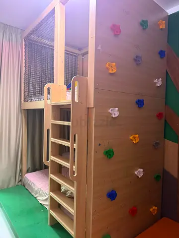 Wooden indoor kids play structure with climbing wall Bunk Bed