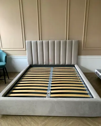 Queen size upholstered bed frame - light grey