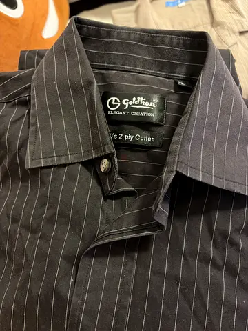 Men's Black Pinstripe Long Sleeve Shirt - Size L