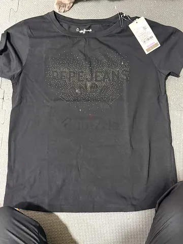 Black short-sleeve women's T-shirt with front rhinestone logo - new with tags (wrong delivery)