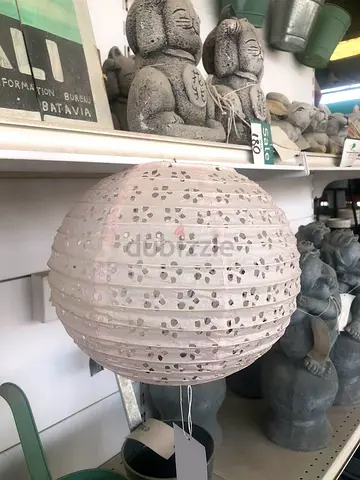 Round Japanese Paper Lantern - Small Pink with Cutout Pattern