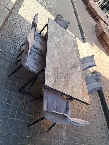 Modern Marble-Top Dining Table with 6 Velvet Chairs