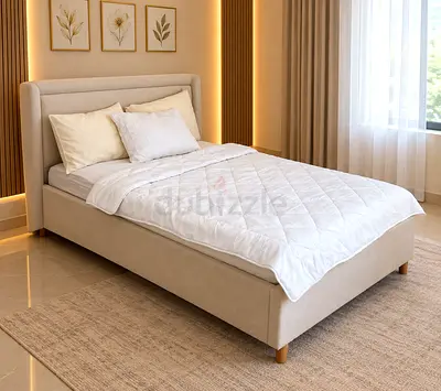 Beige Upholstered 120x200 Bed Frame with Headboard