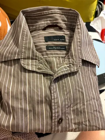 Brown striped long-sleeve men's dress shirt - Zara Man, size M