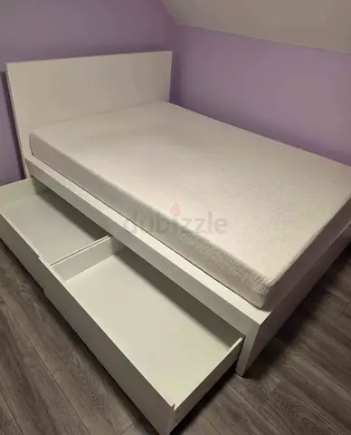 Ikea Queen size bed with mattress and storage drawers
