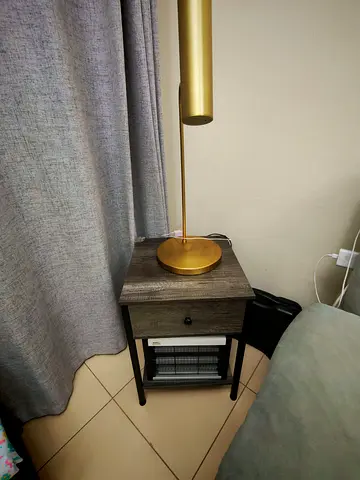 Wooden bedside table with drawer and lower shelf - dark wood finish