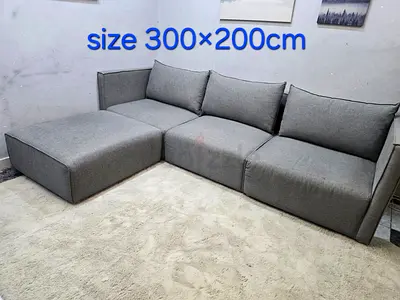 Modular Grey Fabric Corner Sofa - 300x200cm
