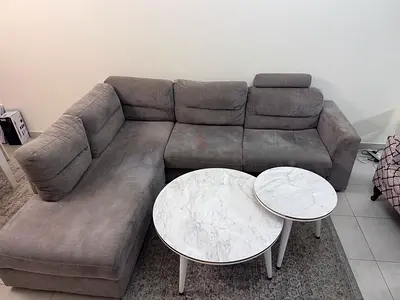 Comfortable L-shaped Grey Fabric Sofa - 3 Seater with Chaise