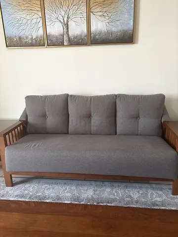 Gray 3-Seater Wooden Frame Sofa in Good Condition