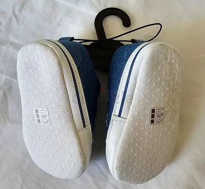 Newborn soft sole baby shoes - blue denim, size newborn