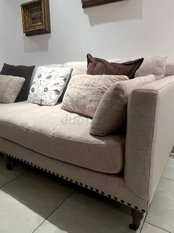 Beige 3-seater Fabric Sofa with Cushions - very Good Condition