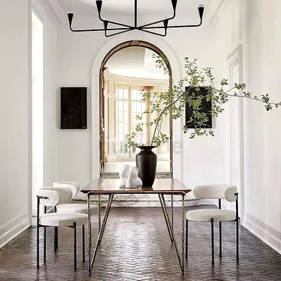 🇬🇧 2 x BOUCLE CONTEMPORARY dining chair with black metal frame RRP: 500 AED