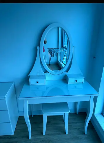 Ikea Hemnes White Vanity Dressing Table with Mirror and Stool