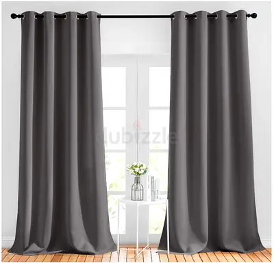 Set of Grey Eyelet Blackout Curtains - 2 Panels, 200x270cm