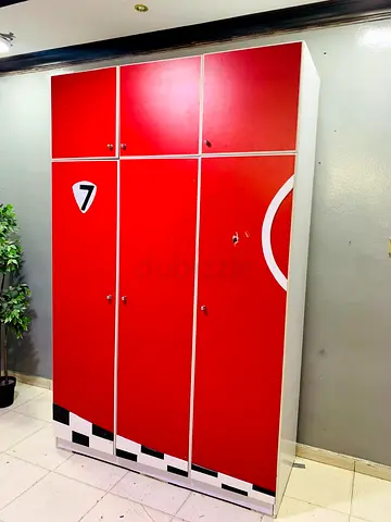 Red 3-Door Wardrobe / Cupboard with Overhead Storage