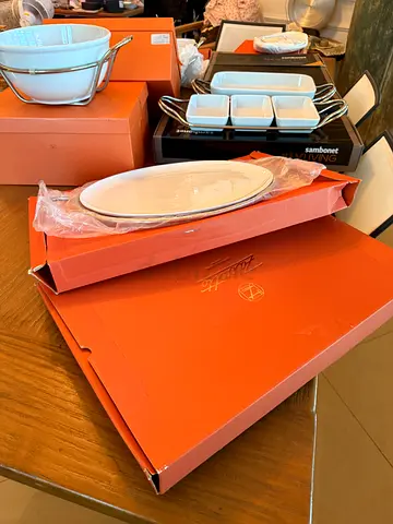 Mixed dining serve ware set with plates and serving bowls not used 5 pieces