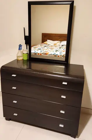 Dark Wood 4-Drawer Dresser with Mirror - Good Condition