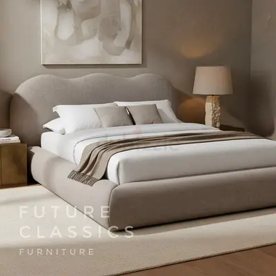 Modern Upholstered Bed with Curved Headboard