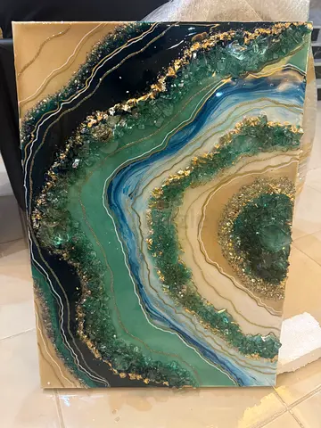 Handmade Geode Resin Art Canvas with Crushed Crystal Accents