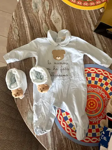 Nanan Baby sleepsuit with booties - light blue, 1 months