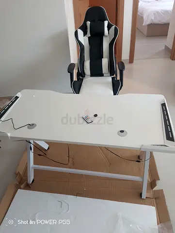 White L-shaped Gaming/Study Desk with Ergonomic Gaming Chair - Excellent Condition