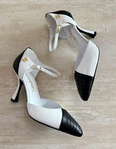 Chanel two-tone black & white leather heels, size not specified