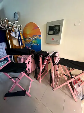 Set of Pink Folding Director Chairs - 3 Pieces, Lightly Used Without a backrest