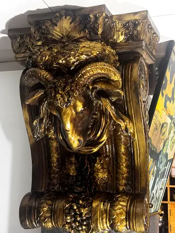 Large Ornate -Colored Ram Head Wall Corbel / Decorative Bracket