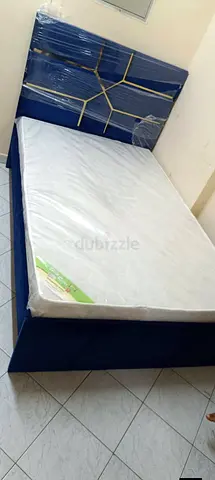 Modern Blue Upholstered Bed Frame with Mattress