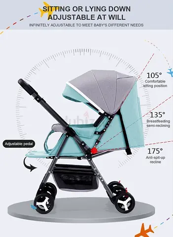 Lightweight One-Click Fold Baby Stroller with Recline and Large Basket. New unused
