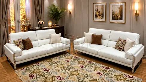 Calia Italia Original Leather Sofa Set With Adjustable Headrest Made in Italy