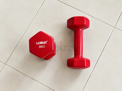 Pair of Liveup 3kg Vinyl Dumbbells - Light Hand Weights