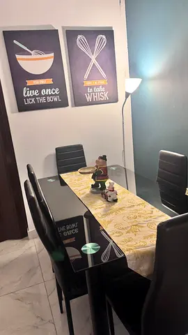 Glass Dining Table with 6 Black Chairs - Modern Set