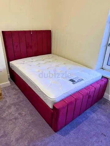 Bed Frame with Headboard and Storage Base - Pink Velvet