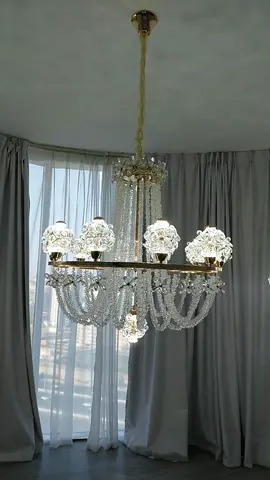 Crystal chandelier with beaded arms and floral shades - large