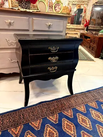 Black Vintage Style 3-Drawer Nightstand / Bedside Table