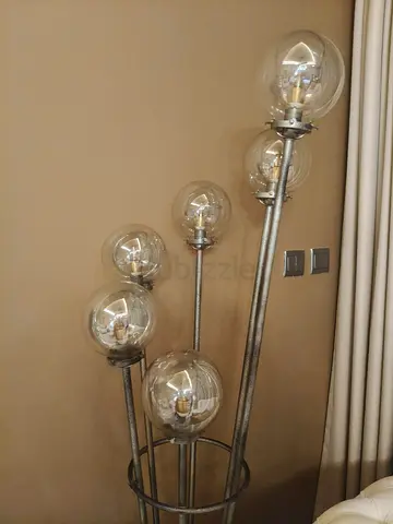 Antique Modern floor lamp with six glass globe bulbs - silver finish, Marble base.