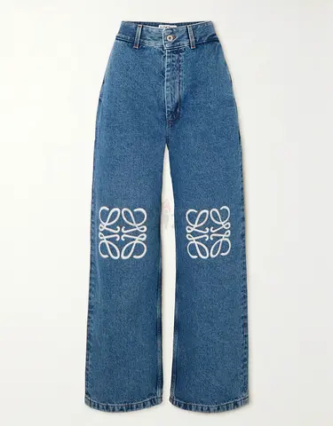 Loewe high-waist wide-leg jeans with knee embroidery (women's). Size 38.