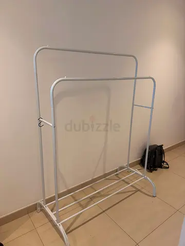 Metal Double Rail Clothes Rack with Shoe Shelf - White