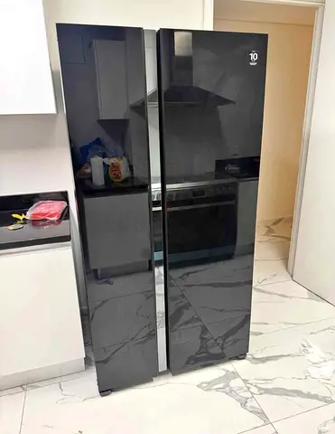 LG Side-by-Side Refrigerator in Black Glass - Excellent Condition