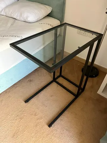 Glass Bedside / Sofa Side Table - Slide Under Design