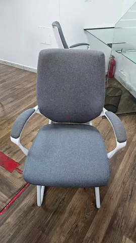 Grey Fabric Office Visitor Chair with Armrests - Good Condition