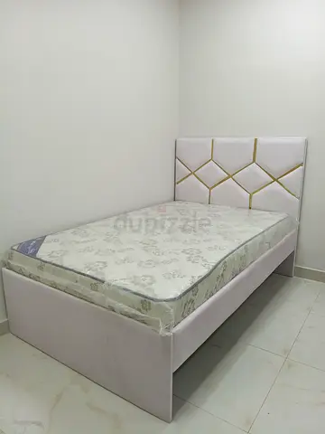 Single bed frame with mattress - light grey upholstered, good condition