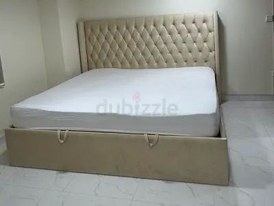 Super King Bed Frame with Hydraulic Storage - Beige