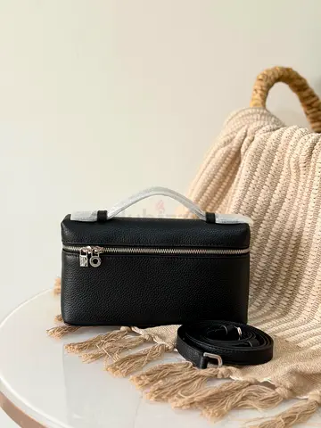 Black leather crossbody/vanity bag with detachable strap