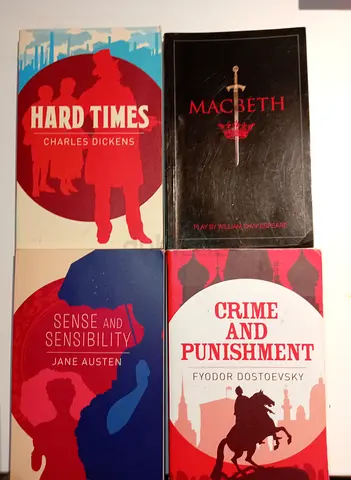 Set of Classic Novels: Hard Times, Macbeth, Sense and Sensibility, Crime and Punishment