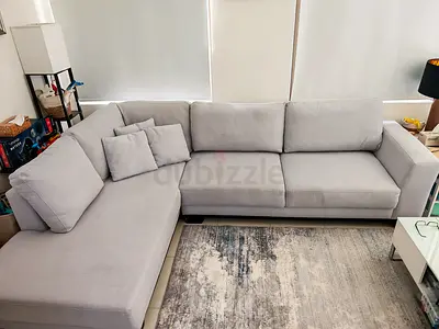 Light grey L-shaped sectional sofa — 5-seater with chaise, good condition