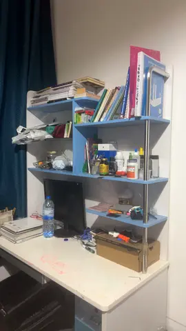Used Compact Study Desk with Wall-Mounted Shelves