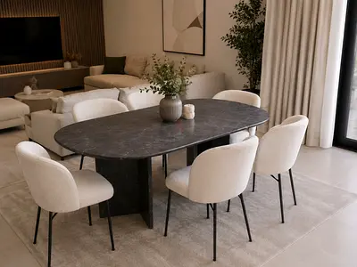 Modern oval black marble dining table